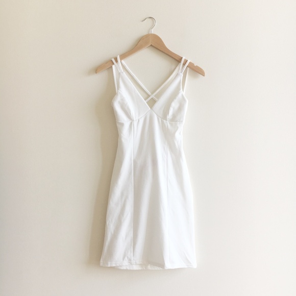 ROMWE Dresses & Skirts - Romwe White Criss Cross Bodycon Dress
